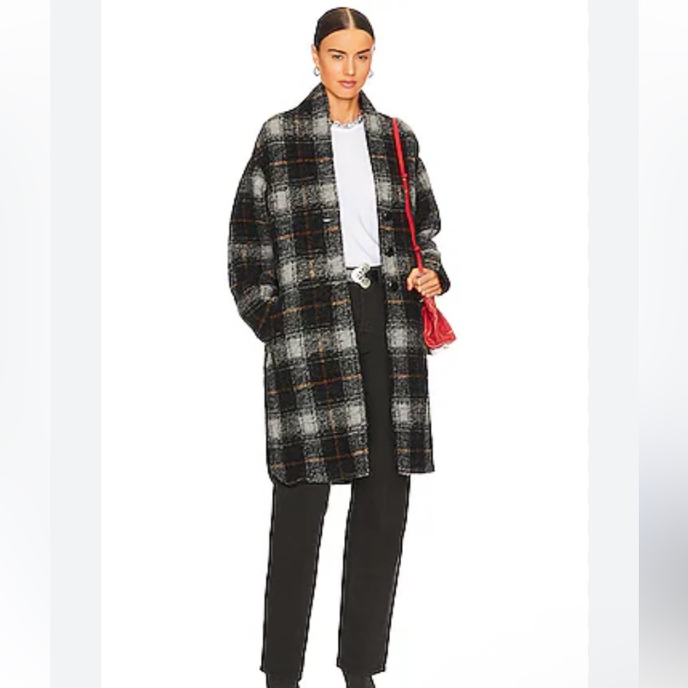 Plaid Wool-Blend Coat - Black and Gray
